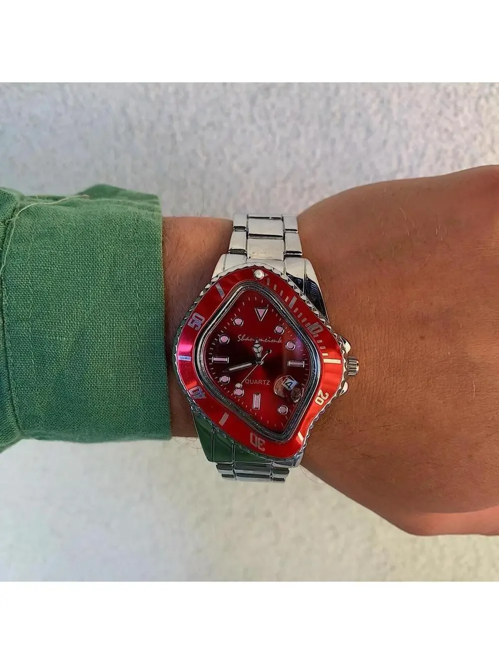 Cyber futuristic Red Face Silver Stainless Steel Y2k 2000s vintage style
